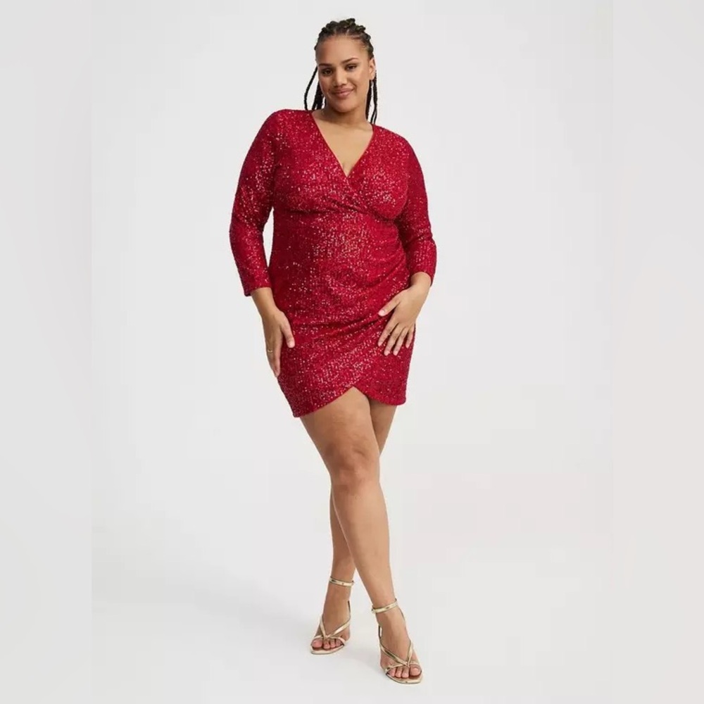 NWT Torrid Sequin Mesh Surplice Mini Dress